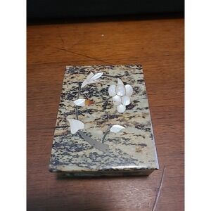 Vintage‎ Marble Jewelry Box 4" By 3" Inlay Mother of Pearl & Precious Stones